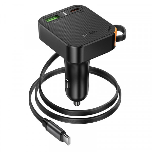 Автомобільний зарядний пристрій HOCO NZ18 Guardian PD65W(2C1A) car charger with retractable cable Black (6942007658546)