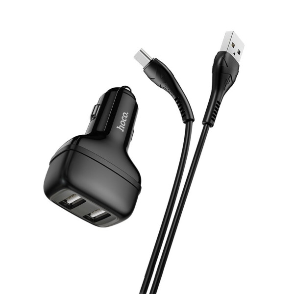 Автомобільний зарядний пристрій HOCO Z36 Leader dual port car charger set(Type-C) Чорний
