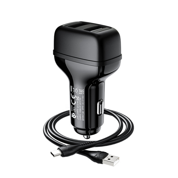 Автомобільний зарядний пристрій HOCO Z36 Leader dual port car charger set(Type-C) Чорний