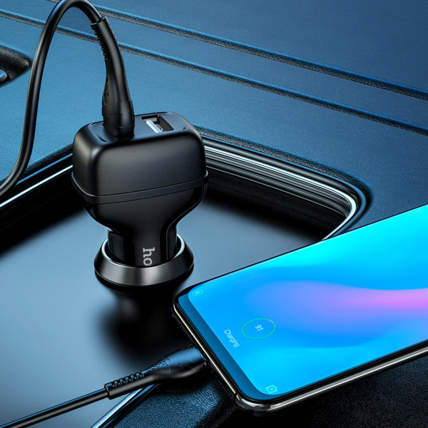 Автомобільний зарядний пристрій HOCO Z36 Leader dual port car charger set(Type-C) Чорний