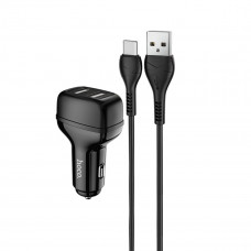Автомобільний зарядний пристрій HOCO Z36 Leader dual port car charger set(Type-C) Чорний