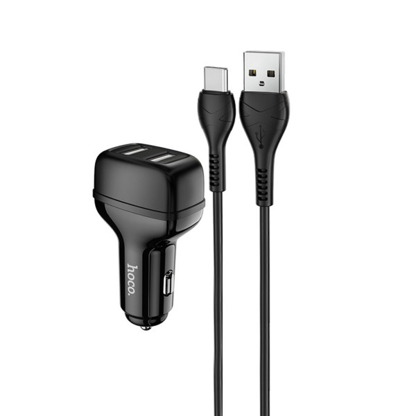 Автомобільний зарядний пристрій HOCO Z36 Leader dual port car charger set(Type-C) Чорний