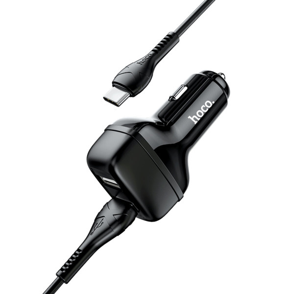 Автомобільний зарядний пристрій HOCO Z36 Leader dual port car charger set(Type-C) Чорний