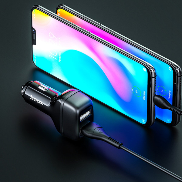 Автомобільний зарядний пристрій HOCO Z36 Leader dual port car charger set(Type-C) Чорний
