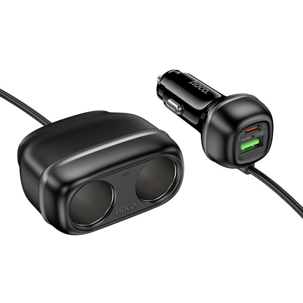 Автомобільний зарядний пристрій HOCO Z59 Rank 48W dual port PD30W+QC3.0 dual cigarette lighter slot car charger Black