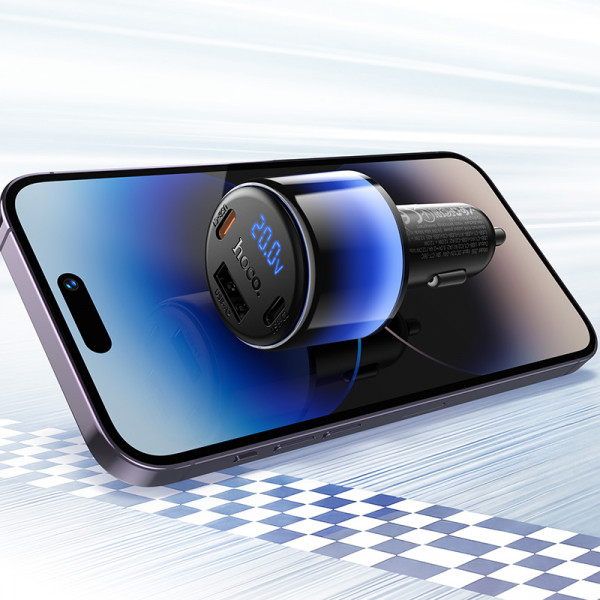 Автомобільний зарядний пристрій HOCO Z69A Vivido PD37W(2C1A) car charger with digital display Black (6942007681568)