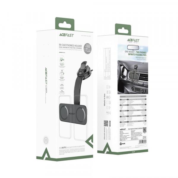 Автотримач для телефона ACEFAST D60 dual magnet car holder for dashboard Black (6974316285380)