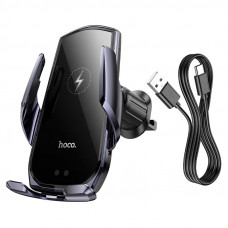 Автотримач для телефона з БЗП HOCO CA202 Plus Enlightener infrared induction wireless charging car holder(air outlet) Black metal gray (6942007623469)