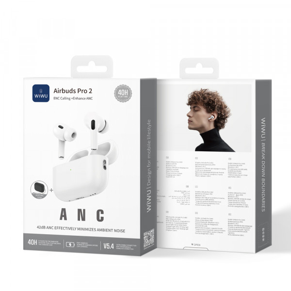 Бездротові навушники TWS WIWU Airbuds Pro 2, ENC+ANC, White (6976975614396)
