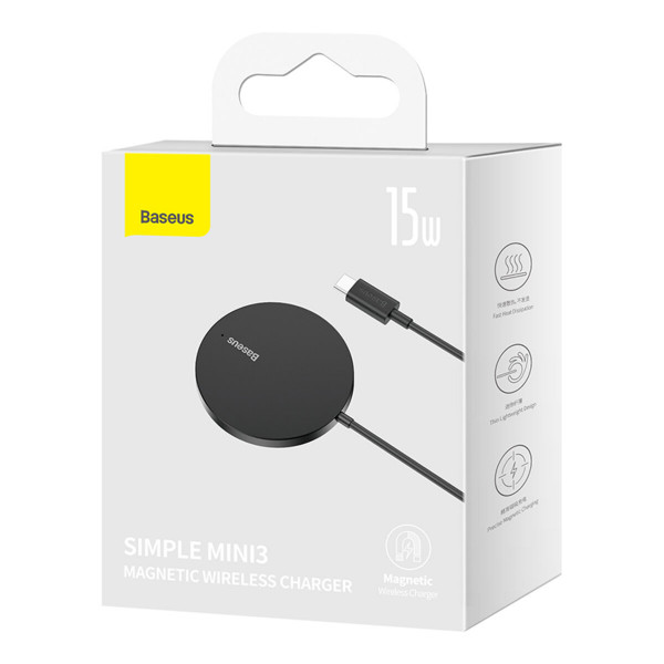 Бездротовий зарядний пристрій Baseus Simple Mini3 Magnetic Wireless Charger 15W Black