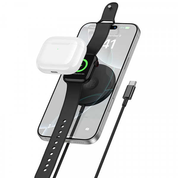 Бездротовий зарядний пристрій BOROFONE BQ41 Glory 3-in-1 magnetic wireless fast charging Black (6941991125553)