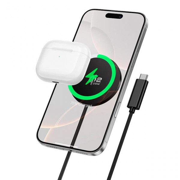 Бездротовий зарядний пристрій HOCO CW63 Pro Fast Qi2.2 magnetic wireless fast charger Black (6942007676946)