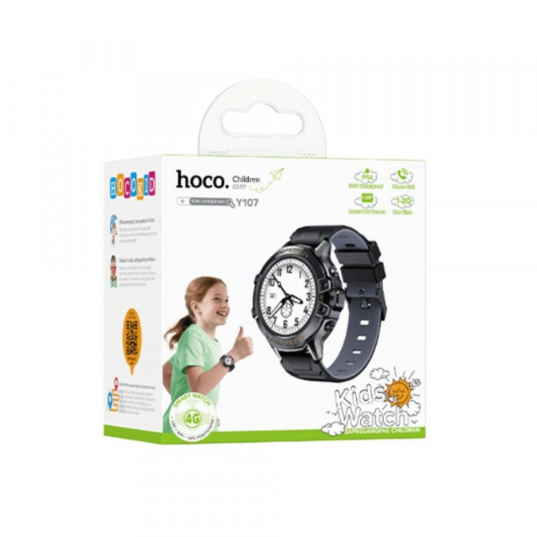 Дитячий смарт-годинник HOCO Y107 4G 32mm. 700 mAh. IP54. children phone watch black (6942007666053)