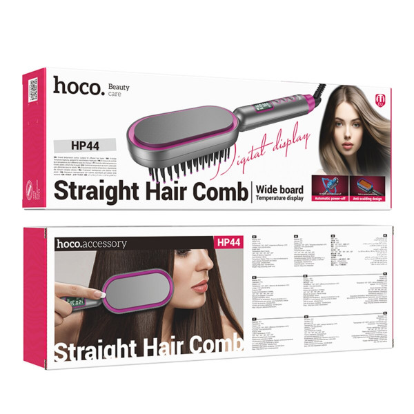 Гребінець для випрямлення волосся з цифровим дисплеєм HOCO HP44 Electric straightening hair comb with digital display(EU) Rose red