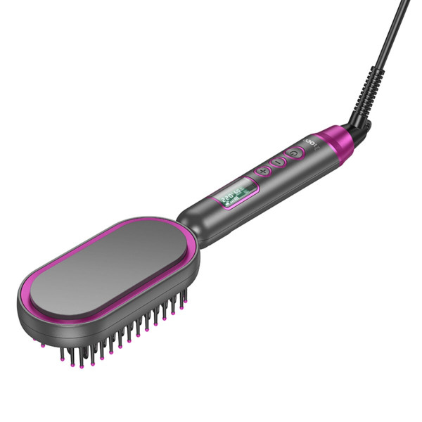 Гребінець для випрямлення волосся з цифровим дисплеєм HOCO HP44 Electric straightening hair comb with digital display(EU) Rose red