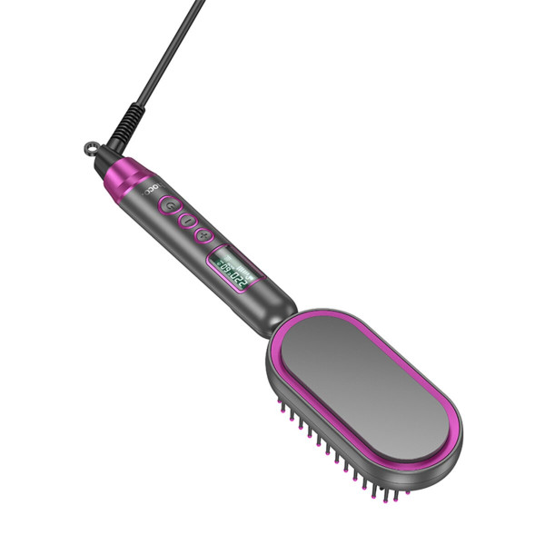 Гребінець для випрямлення волосся з цифровим дисплеєм HOCO HP44 Electric straightening hair comb with digital display(EU) Rose red