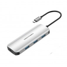 Хаб Vention USB-C to HDMI/USB 3.0x3/SD/TF/PD Docking Station Gray 0.15M Aluminum Alloy Type