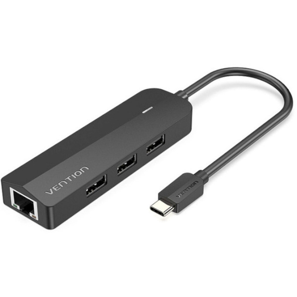 Хаб Vention USB-C to USB 3.0*3/RJ45/Micro-B HUB 0.15M Чорний ABS Type