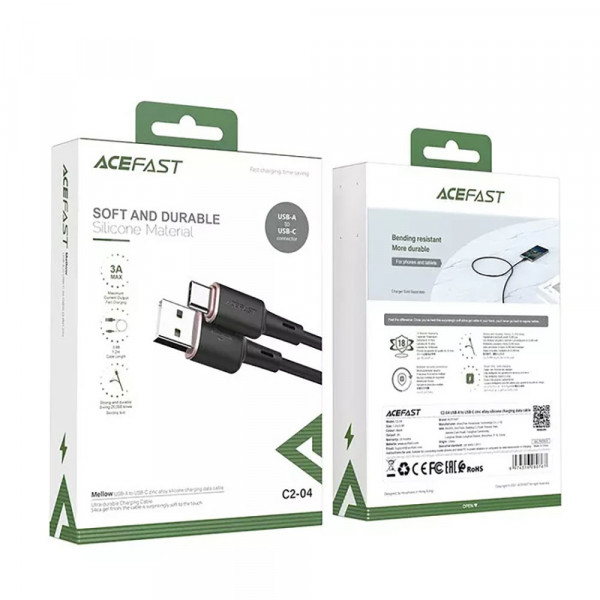 Кабель ACEFAST C2-04 USB to Type-C 3A, 1.2m, silicone, zinc connectors, Black (6974316280767)