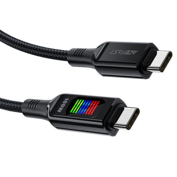 Кабель ACEFAST C7-03 Type-C to Type-C 5A, 100W, 1.2m, nylon, zinc connectors, LED, Чорний