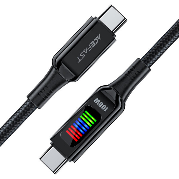 Кабель ACEFAST C7-03 Type-C to Type-C 5A, 100W, 1.2m, nylon, zinc connectors, LED, Чорний