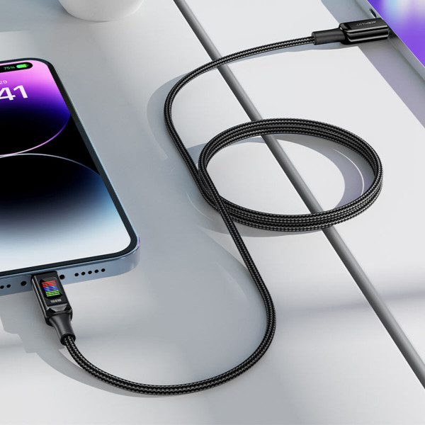 Кабель ACEFAST C7-03 Type-C to Type-C 5A, 100W, 1.2m, nylon, zinc connectors, LED, Чорний