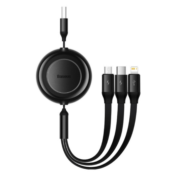 Кабель Baseus Bright Mirror 2 Series Retractable 3-in-1 Fast Charging Data Cable USB to M+L+C 3.5A 1.1m Black