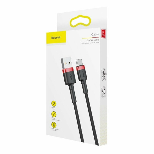 Кабель Baseus Cafule Cable USB For Type-C 3A 1m Червоний+Чорний