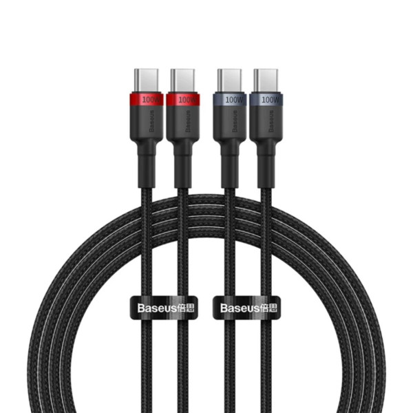 Кабель Baseus Cafule Charging Cable USB-C to USB-C 100W 1m 2pcs Червоний Чорний+Grey Чорний