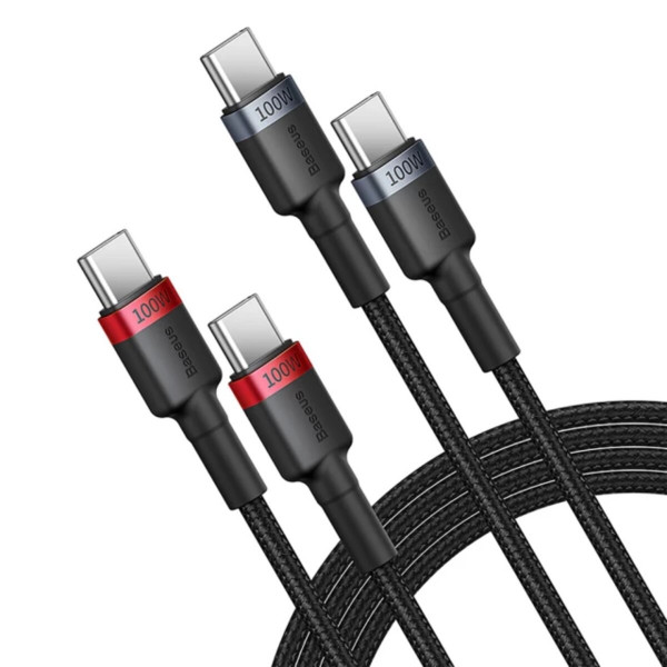 Кабель Baseus Cafule Charging Cable USB-C to USB-C 100W 1m 2pcs Червоний Чорний+Grey Чорний