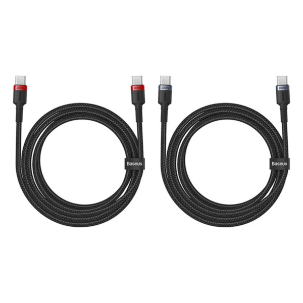 Кабель Baseus Cafule Charging Cable USB-C to USB-C 100W 1m 2pcs Червоний Чорний+Grey Чорний