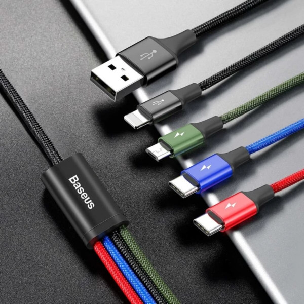 Кабель Baseus Fast 4-in-1 Cable For iP+Type-C(2)+Micro 3.5A 1.2m Чорний