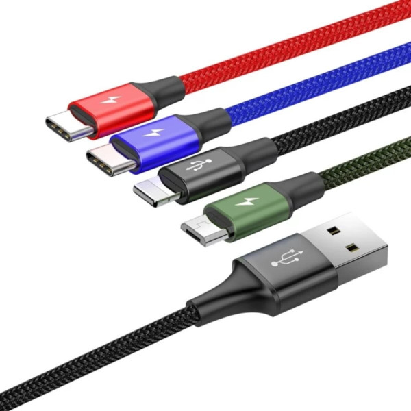 Кабель Baseus Fast 4-in-1 Cable For iP+Type-C(2)+Micro 3.5A 1.2m Чорний