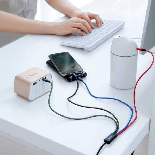 Кабель Baseus Fast 4-in-1 Cable For iP+Type-C(2)+Micro 3.5A 1.2m Чорний