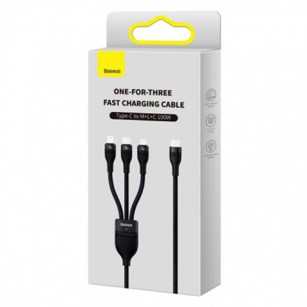 Кабель Baseus Flash Series Ⅱ One-for-three Fast Charging Cable Type-C to M+L+C 100W 1.5m Чорний