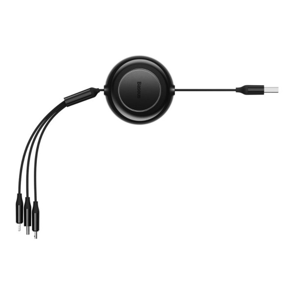 Кабель Baseus Free2Draw Retractable Crystal Fast Charging Data Cable USB to M+L+C 3.5A 1.1m Cluster Чорний