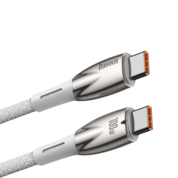 Кабель Baseus Glimmer Series Fast Charging Data Cable Type-C to Type-C 100W 2m Білий