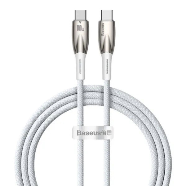 Кабель Baseus Glimmer Series Fast Charging Data Cable Type-C to Type-C 100W 2m Білий