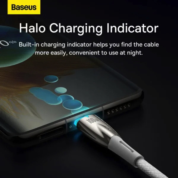 Кабель Baseus Glimmer Series Fast Charging Data Cable Type-C to Type-C 100W 2m Білий