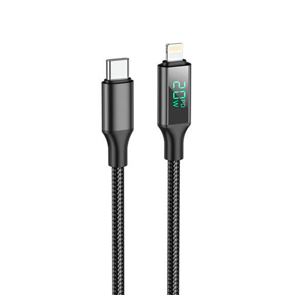 Кабель BOROFONE BU32 Type-C to iP 3A, 20W, 1.2m, nylon, aluminum connectors, digital display, Black