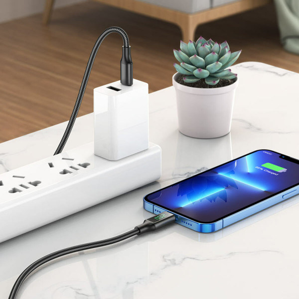 Кабель BOROFONE BU32 Type-C to iP 3A, 20W, 1.2m, nylon, aluminum connectors, digital display, Black