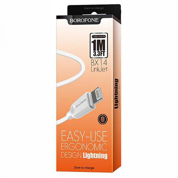 Кабель BOROFONE BX14 USB to iP 2.4A, 1m, PVC, TPE connectors, White (6957531089971)