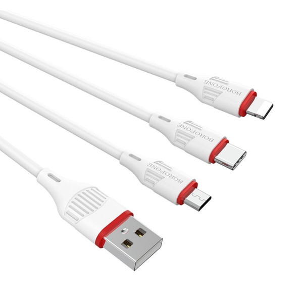 Кабель BOROFONE BX17 3-in-1 Enjoy charging cable for iP+Micro+Type-C Білий