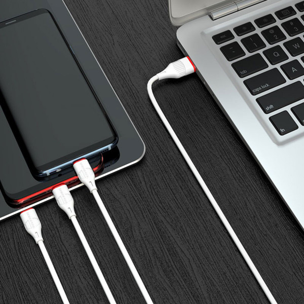 Кабель BOROFONE BX17 3-in-1 Enjoy charging cable for iP+Micro+Type-C Білий