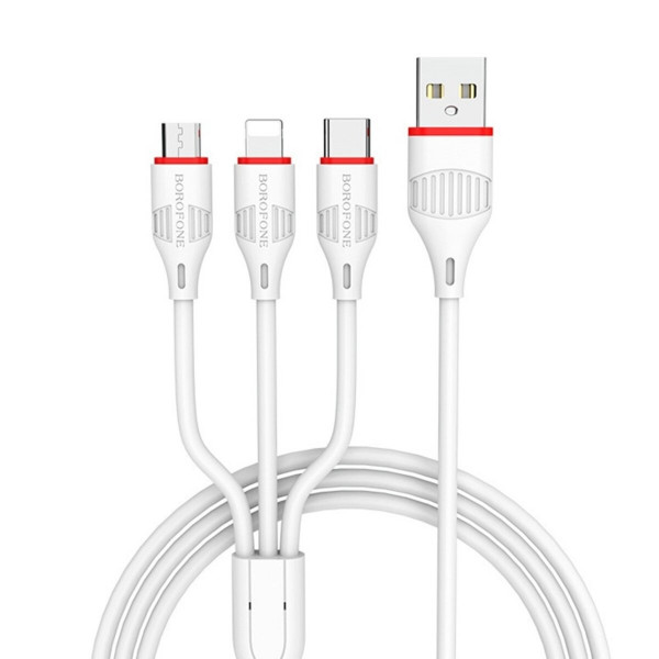 Кабель BOROFONE BX17 3-in-1 Enjoy charging cable for iP+Micro+Type-C Білий