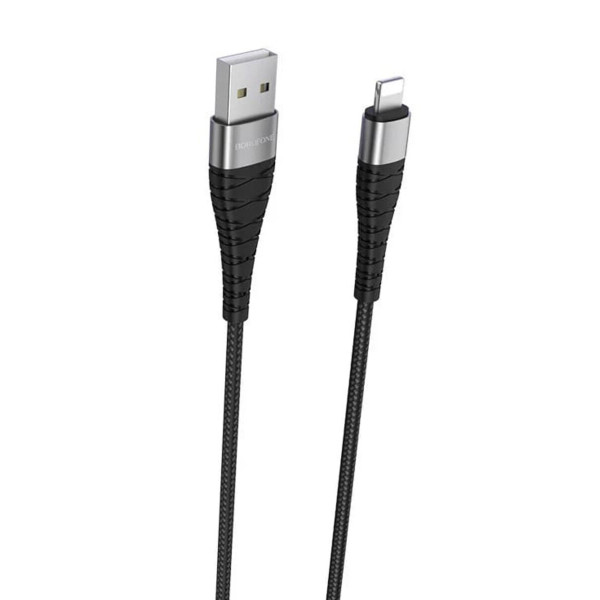 Кабель BOROFONE BX32 USB to iP 2.4A, 1m, nylon, aluminum+TPE connectors, Чорний