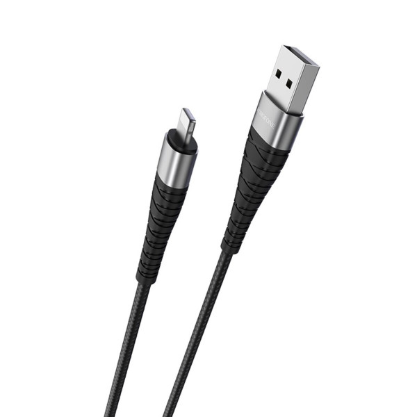 Кабель BOROFONE BX32 USB to iP 2.4A, 1m, nylon, aluminum+TPE connectors, Чорний