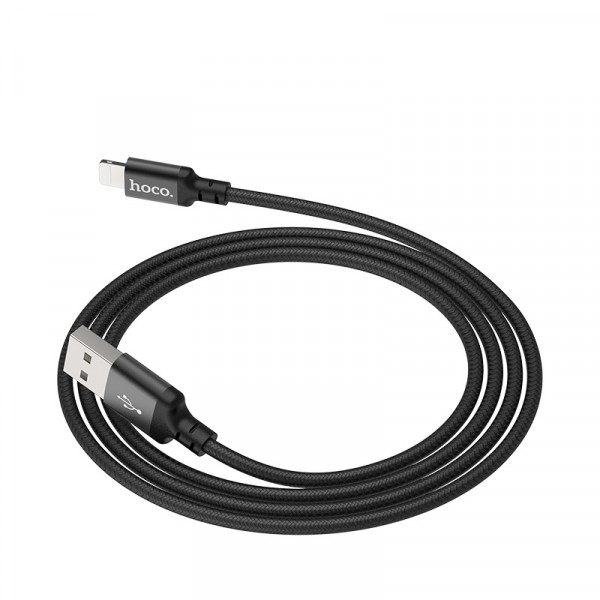 Кабель HOCO X14 USB to iP 2A, 1m, nylon, aluminum connectors, Black (6957531062820)