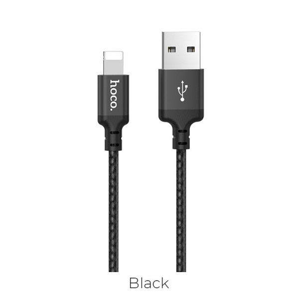 Кабель HOCO X14 USB to iP 2A, 1m, nylon, aluminum connectors, Black (6957531062820)