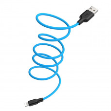 Кабель HOCO X21 Plus USB to iP 2.4A, 1m, silicone, silicone connectors, Чорний+Блакитний